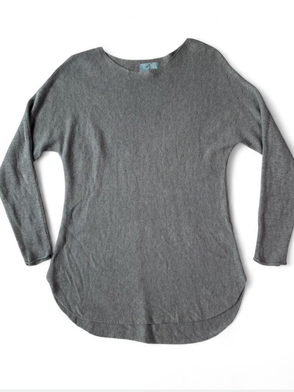 Joan Vass Classic Gray Long-Sleeve Sweater Curved Hem Cashmere Blend Size L